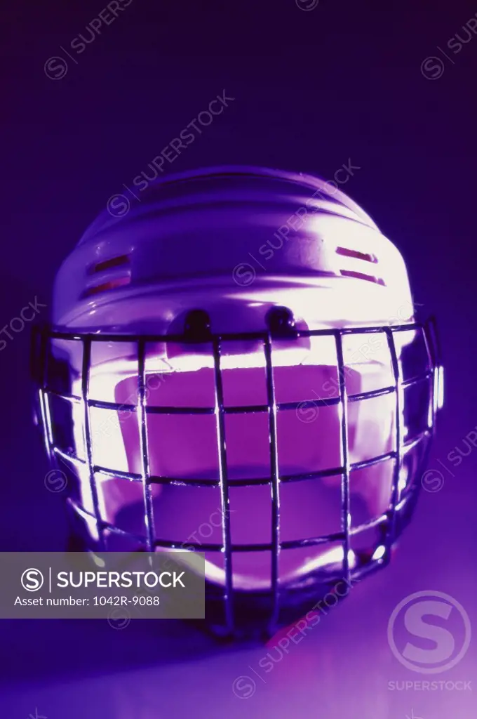Close-up of a hockey helmet