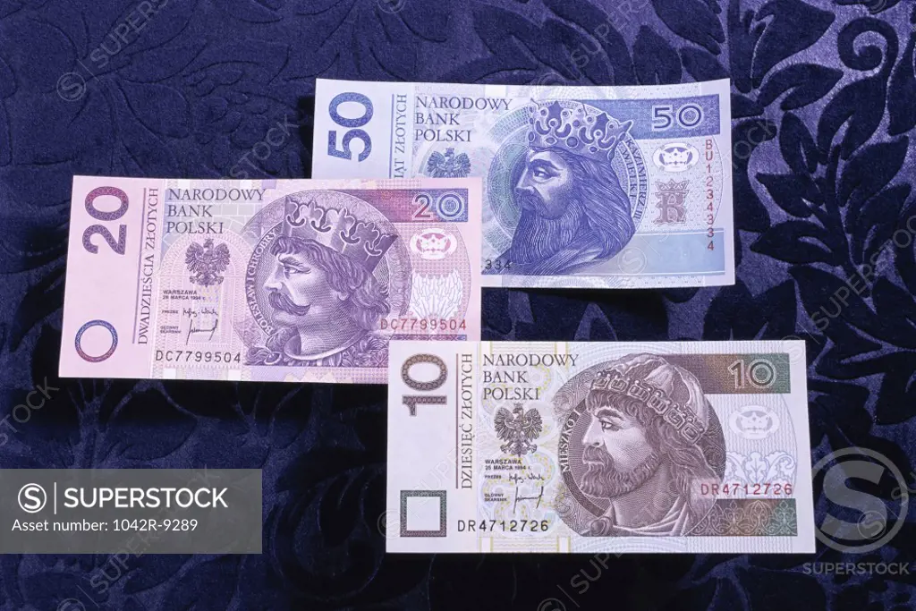 Close-up of zloty banknotes