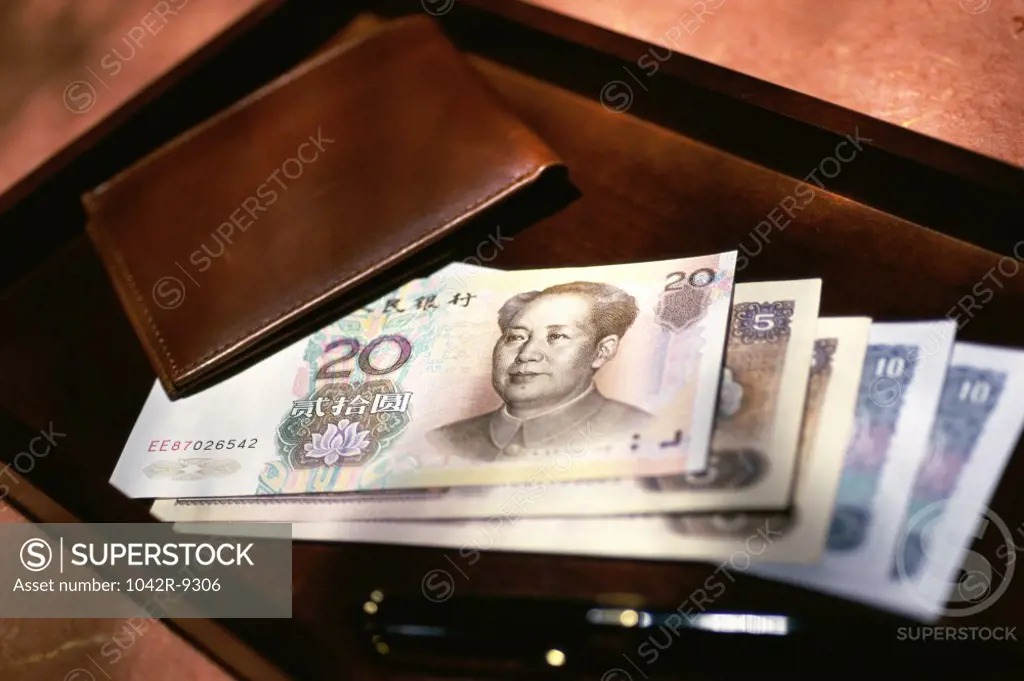 Yuan banknotes with a wallet