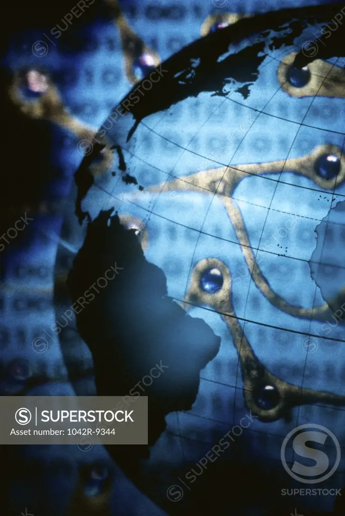 Globe superimposed over binary code