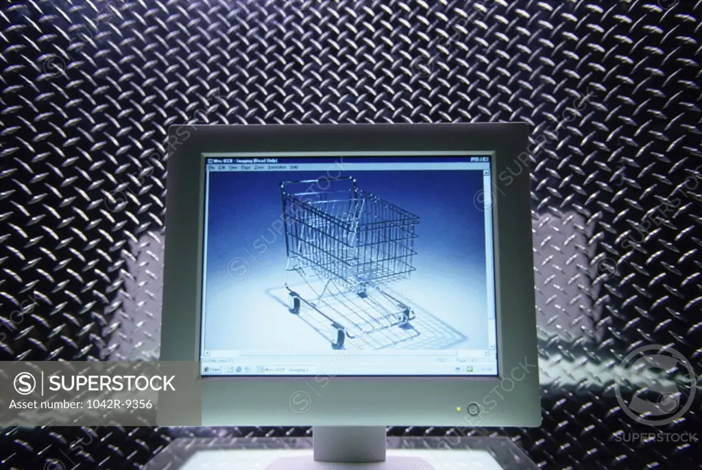 Shopping cart on a computer monitor