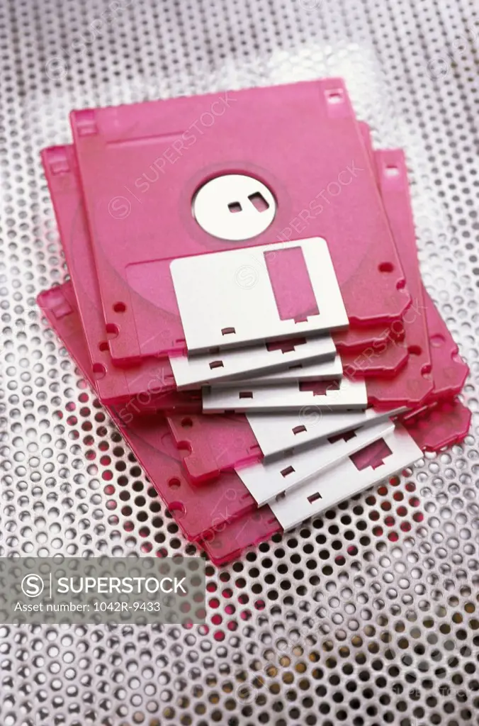 Close-up of a stack of floppy disks