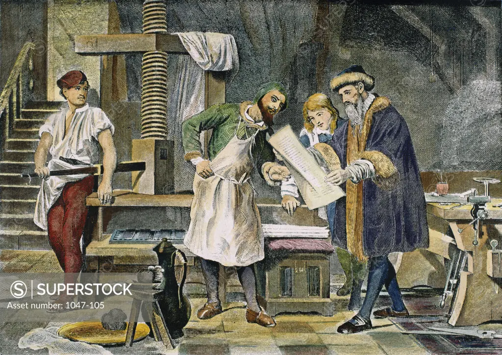 Gutenberg at his Printing Press  Illustration