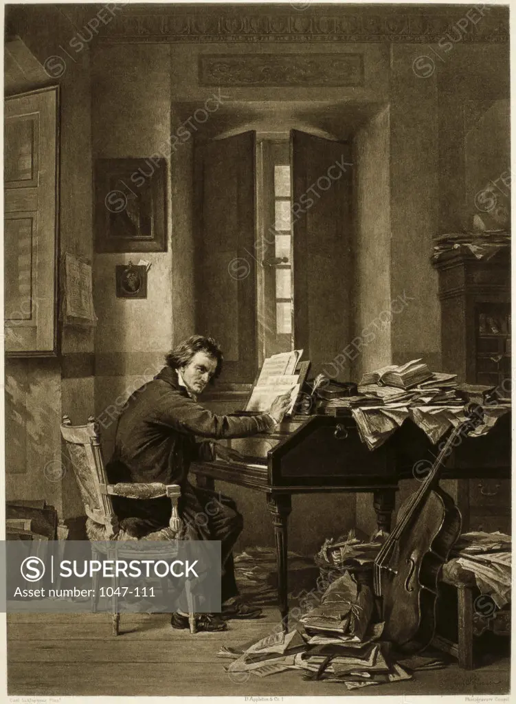 Ludwig van Beethoven in His Study Artist Unknown Illustration  