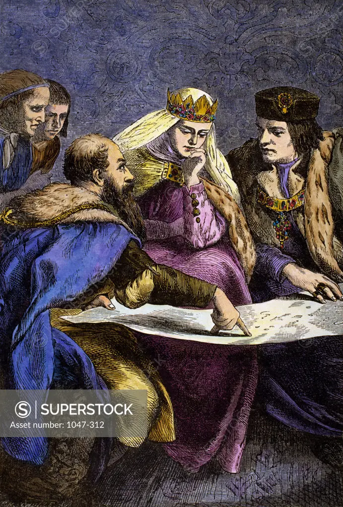 Christopher Columbus Unfolds His Plans To Ferdinand And Isabella  Stock Montage, Inc. 