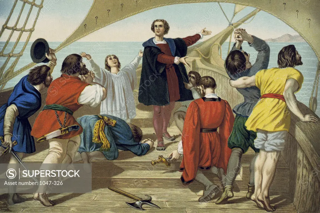 The First Sight of Land During Christopher Columbus's First Voyage  October 12, 1492  Stock Montage, Inc. 