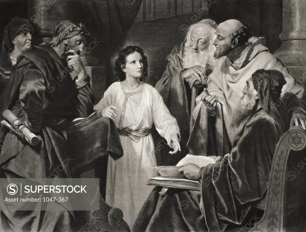 Christ in the Temple  After the painting by J.M.F. Hoffmann  Photogravure 