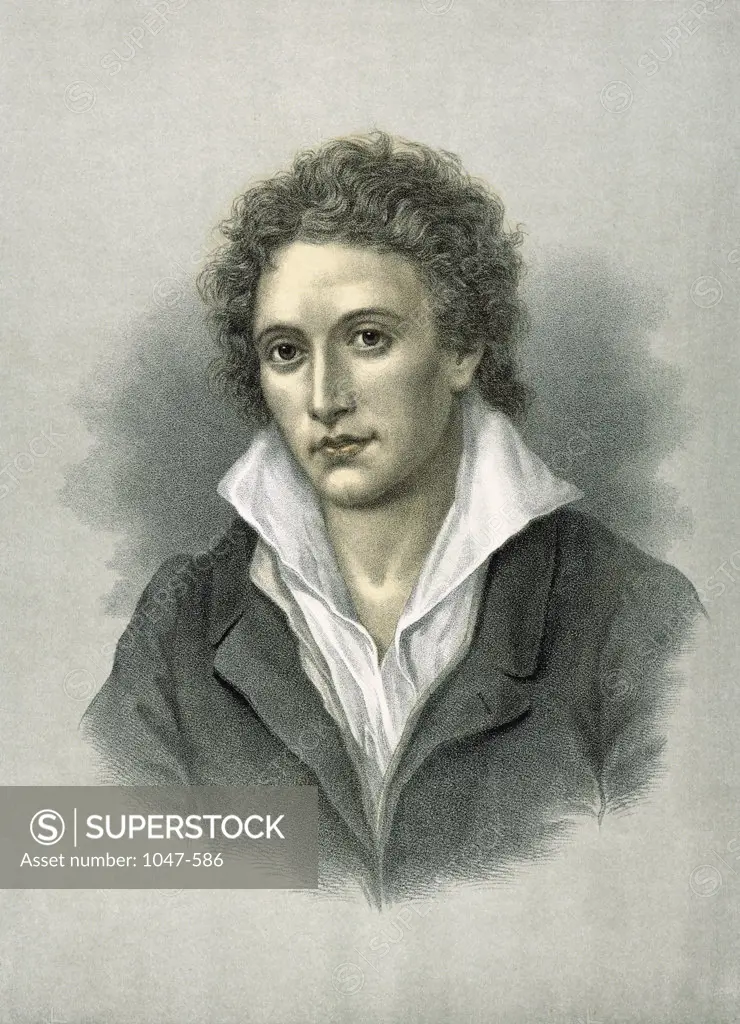 Percy Bysshe Shelley (1792-1822) English poet Lithograph 