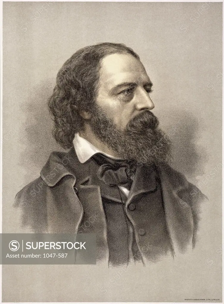 Alfred Lord Tennyson (1809-1892) English poet Lithograph 