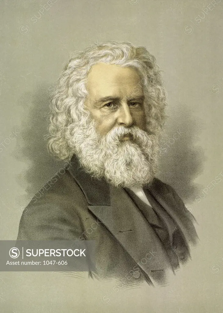 Henry Wadsworth Longfellow (1807-1882) American Poet Lithograph 