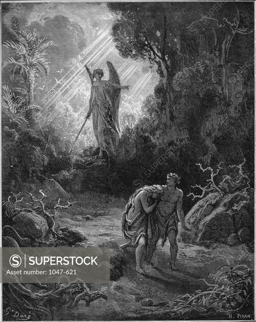 Adam & Eve-The Expulsion From The Garden  (from Milton''s "Paradise Lost") Gustave Dore (1832-1883/French) Engraving 