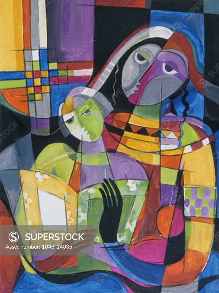 Mother and Child Bharati Chaudhuri (b.1951 Indian) Acrylic on canvas