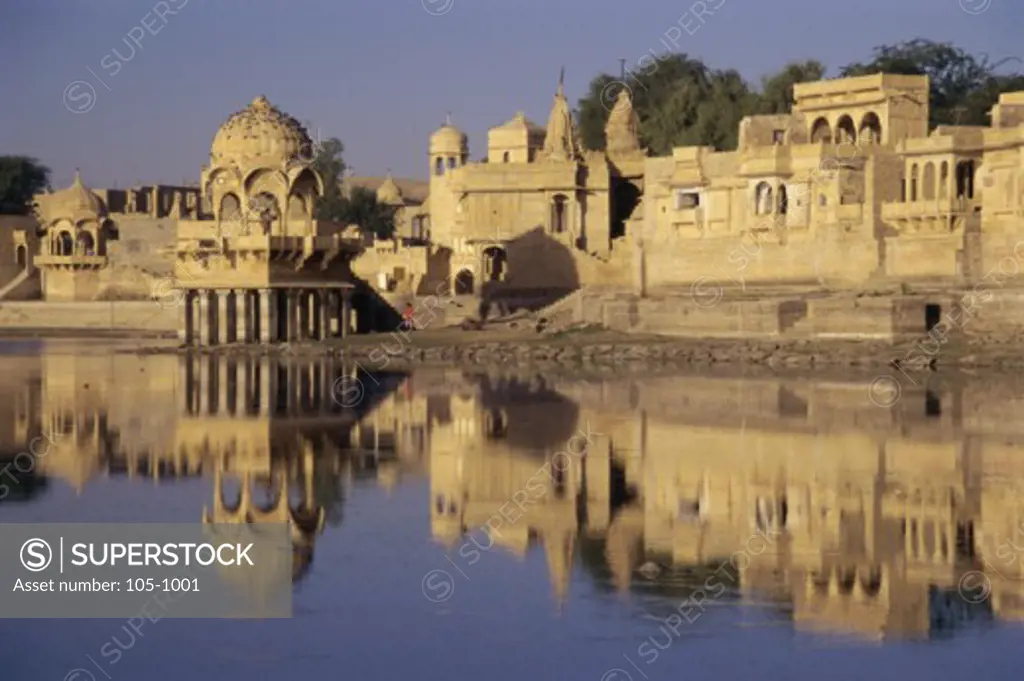 Reflection of a palace in water, Jaisalmer, Rajasthan, India