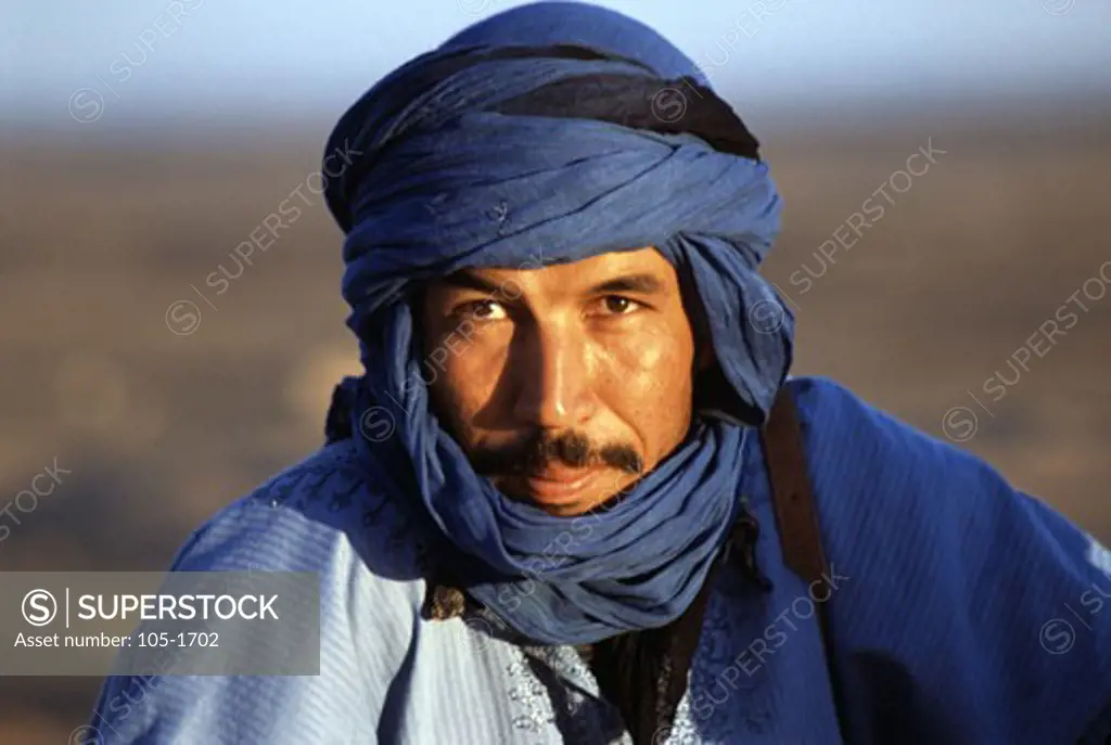 Portrait of a Berber man wearing turban, Morocco