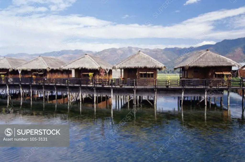 Stilt houses on a lake, Paradise Inle Resort, Inle Lake, Myanmar
