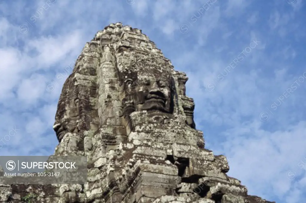 Low angle view of a sculpture, Angkor Thom, Cambodia