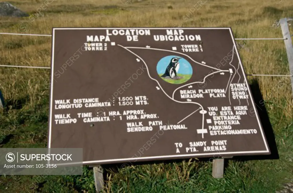 High angle view of an information board, Seno Otway Penguin Preserve, Chile