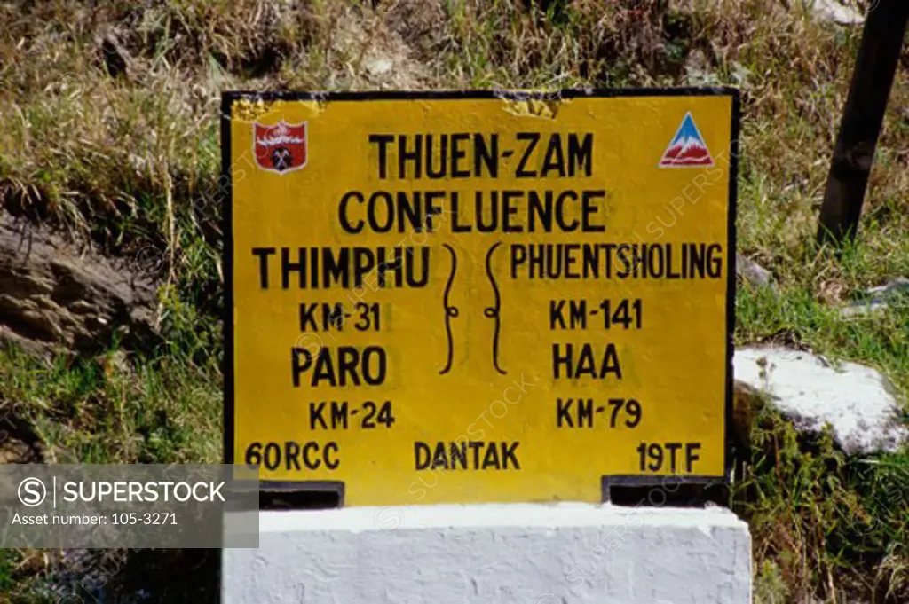Close-up of an information board, Bhutan