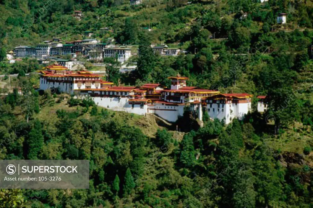 High angle view of a fortress, Trongsa Dzong, Bhutan