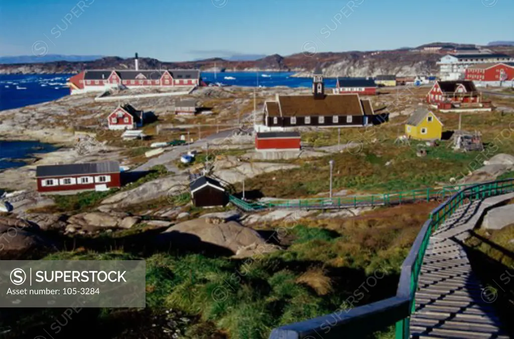 High angle view of buildings in a town, Ilulissat, Greenland