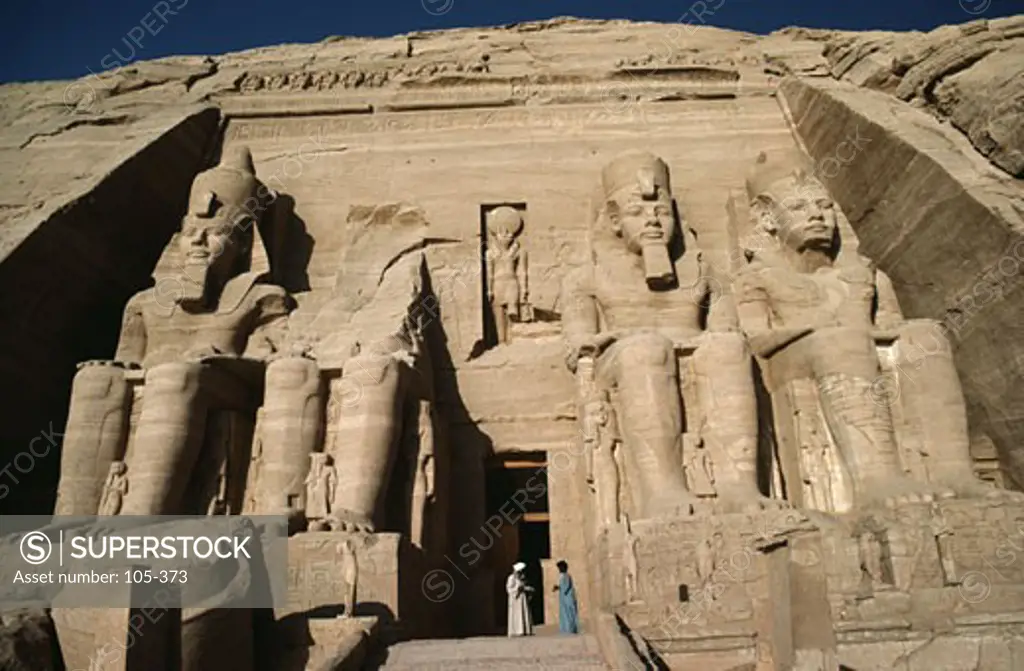 Low angle view of statues at a temple, Great Temple of Rameses II, Abu Simbel, Egypt