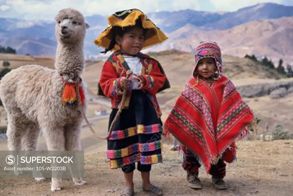Quechua Indians and Llama Cuzco Peru