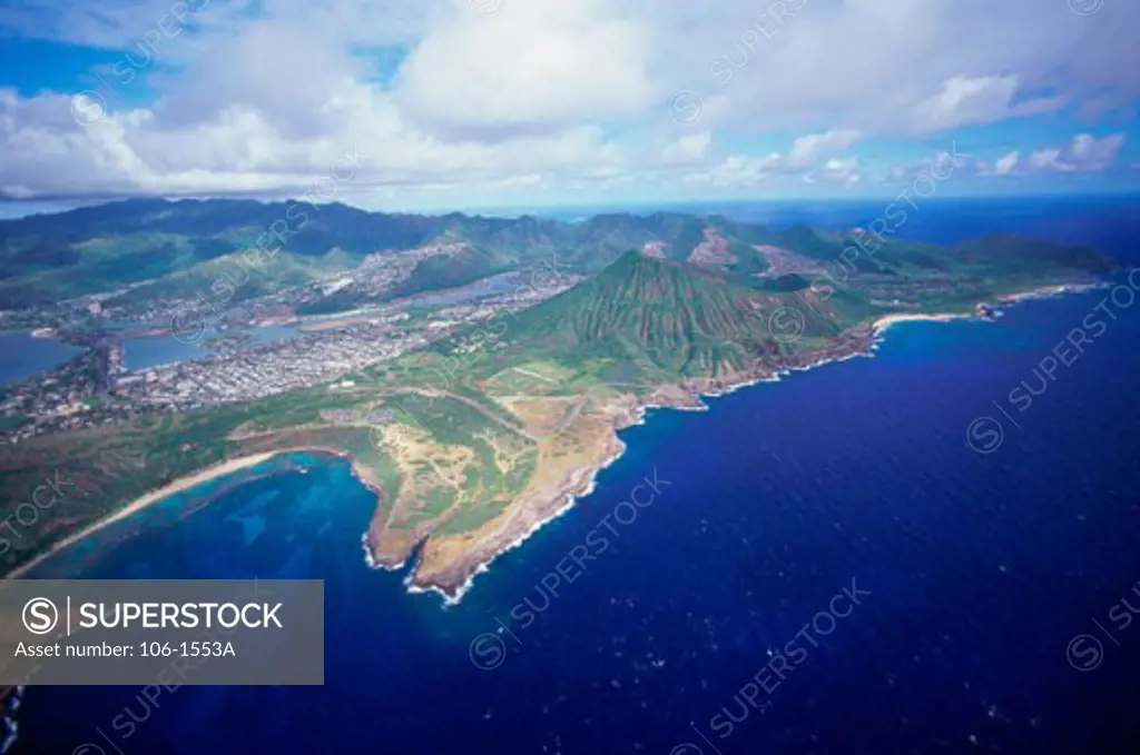 Aerial view of an island, Honolulu, Oahu, Hawaii, USA