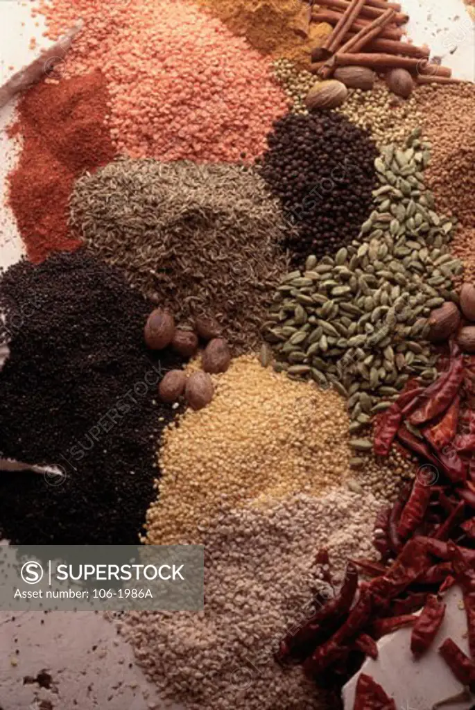 High angle view of assorted spices