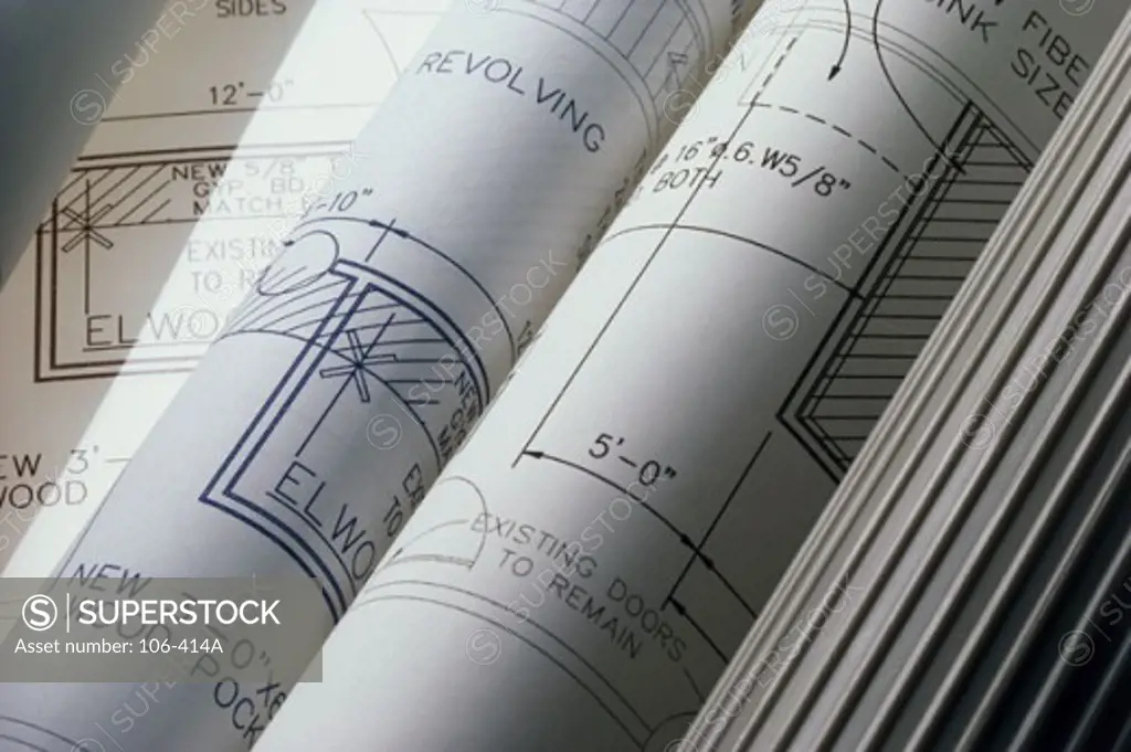 Close-up of blueprints