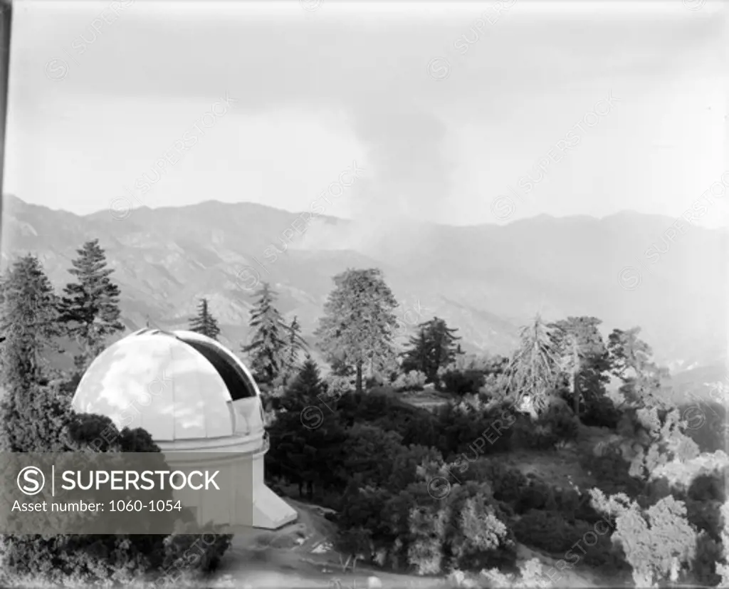 SMOKE FROM FIRE IN NORTH FORK OF THE SAN GABRIEL RIVER; 60-INCH TELESCOPE DOME IN FOREGROUND.