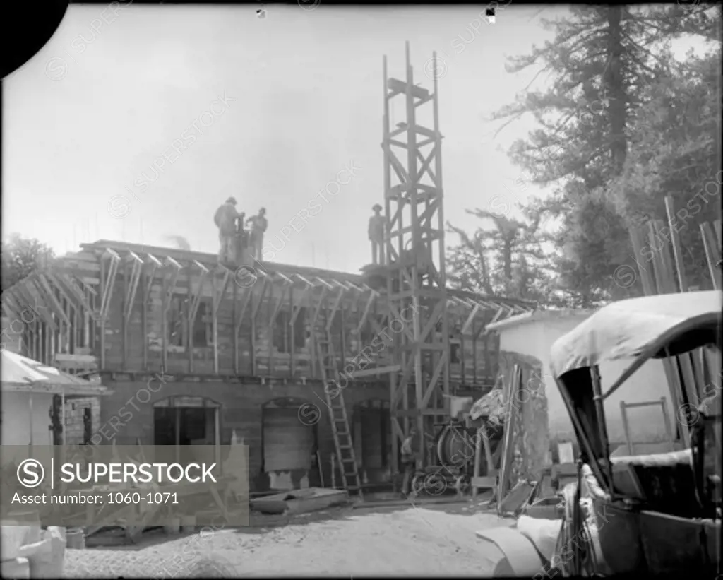 CONSTRUCTION OF MONASTERY ANNEX AS SEEN FROM EAST; POURING SECOND STORY WALLS.
