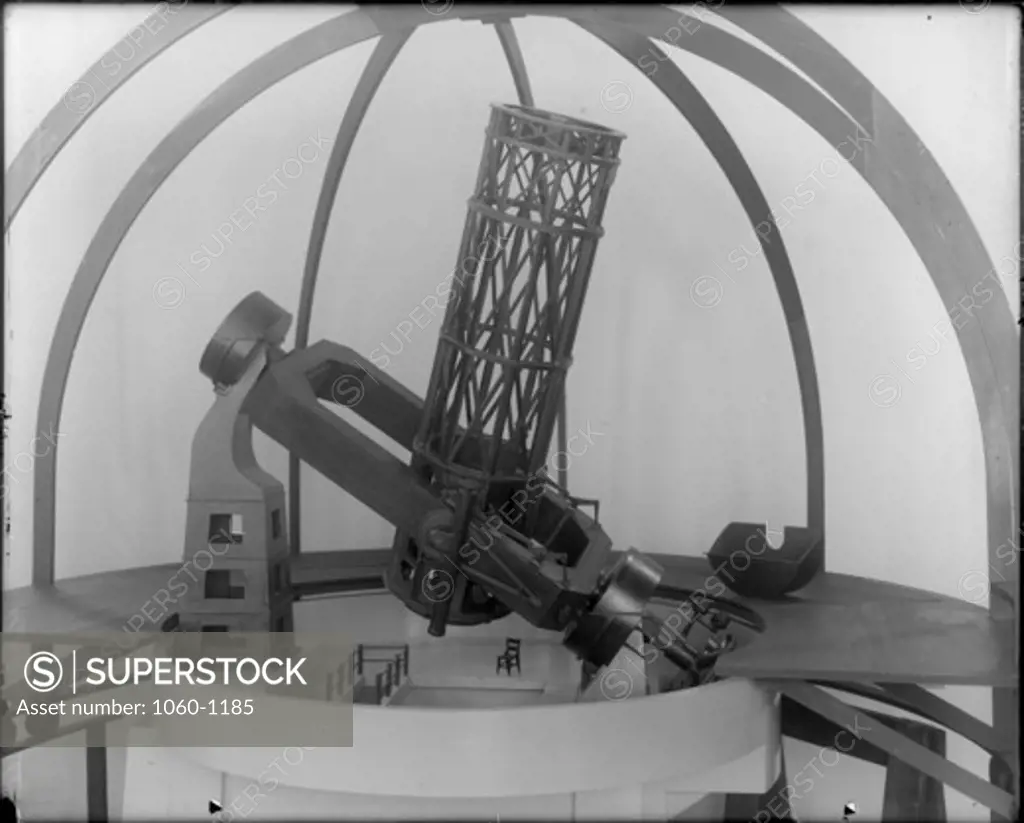 MODEL OF 100-INCH TELESCOPE AS SEEN FROM THE WEST, TUBE NEARLY UPRIGHT.