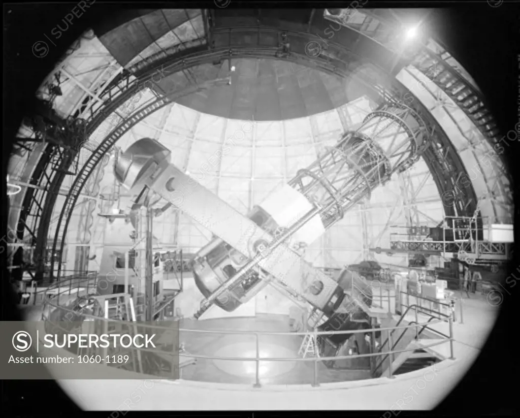 100-INCH TELESCOPE FROM THE WEST, TUBE LOWERED TO THE SOUTH, SHUTTER OPEN TO THE SOUTH.