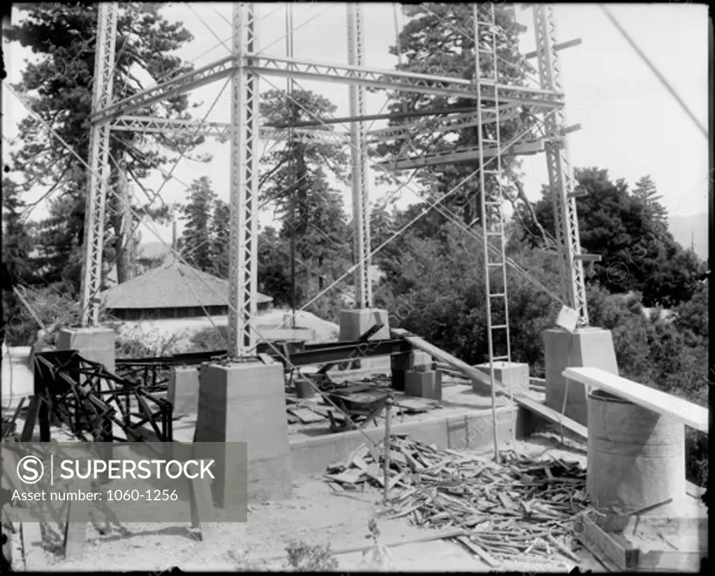 60-FOOT TOWER UNDER CONSTRUCTION.  VIEW OF PIERS AT BASE OF TOWER.