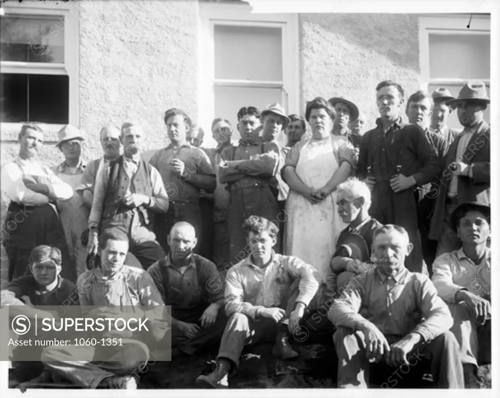 GROUP PHOTO OF CONSTRUCTION WORKERS OUTSIDE THE 'MONASTERY' ON MT. WILSON?