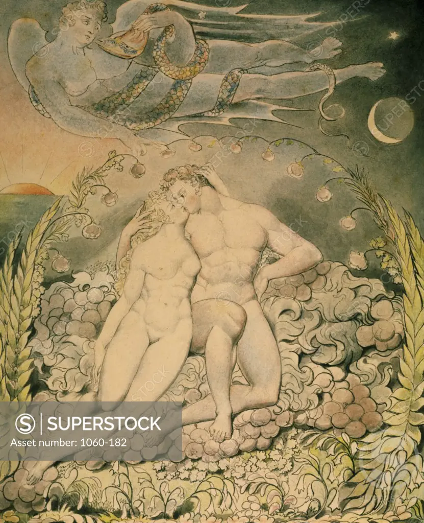 Satan Watching the Endearments of Adam and Eve  From Milton's "Paradise Lost" ca.1807 William Blake  Pen & watercolor The Huntington Library, Art Collections, and Botanical Gardens, San Marino, California, USA