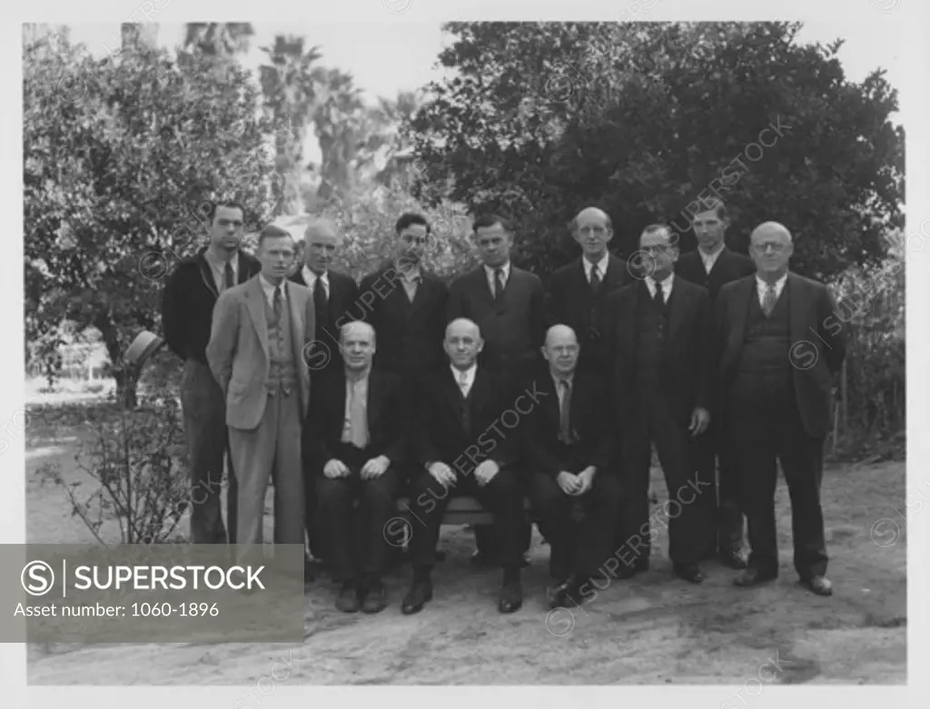 GROUP PHOTO OF 12 MT. WILSON OBSERVATORY SHOP STAFF WORKERS.