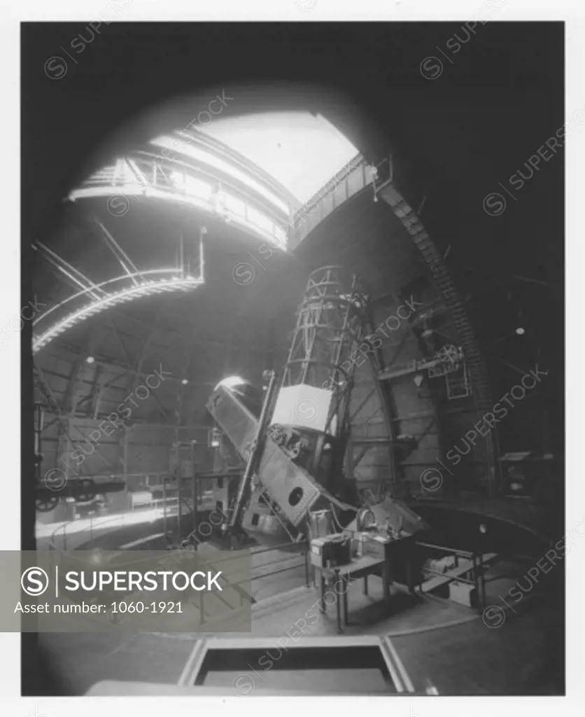 100-INCH TELESCOPE FROM THE SOUTHWEST, TUBE NEARLY UPRIGHT, SHUTTER OPEN TO THE WEST.