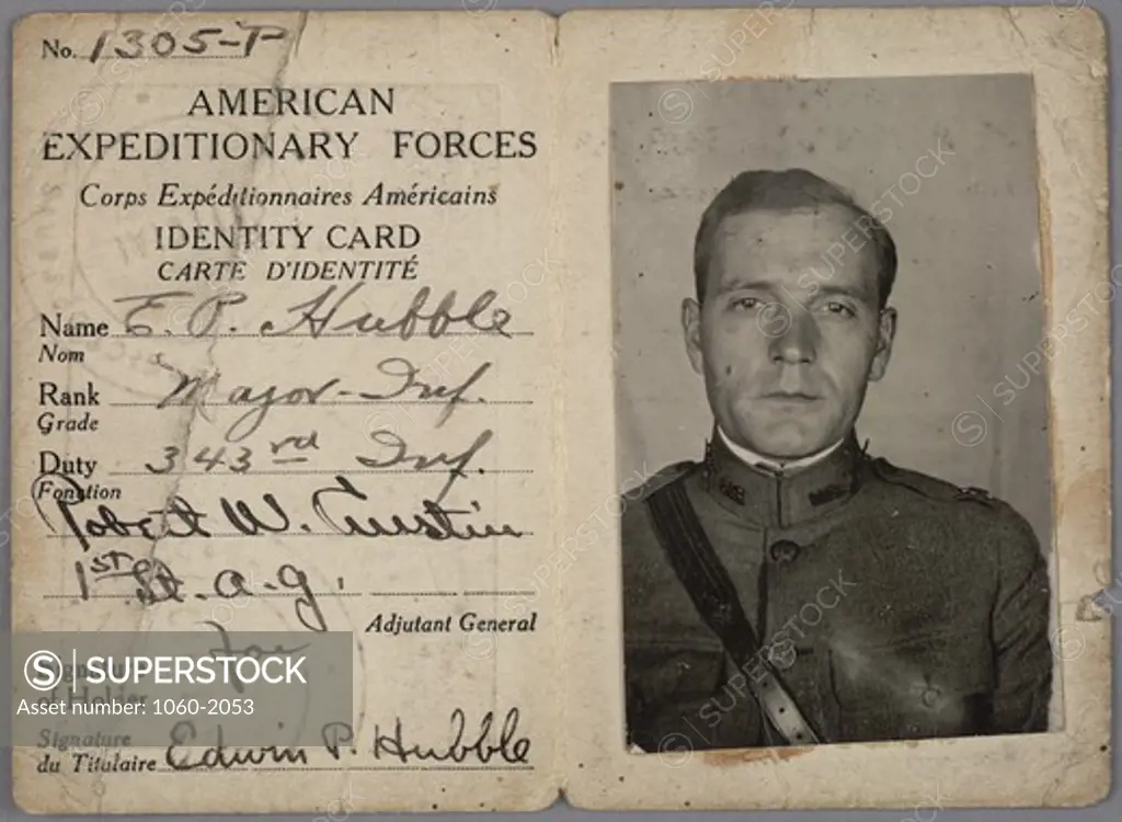 American Expeditionary Forces Identity Card of Edwin Powell Hubble
