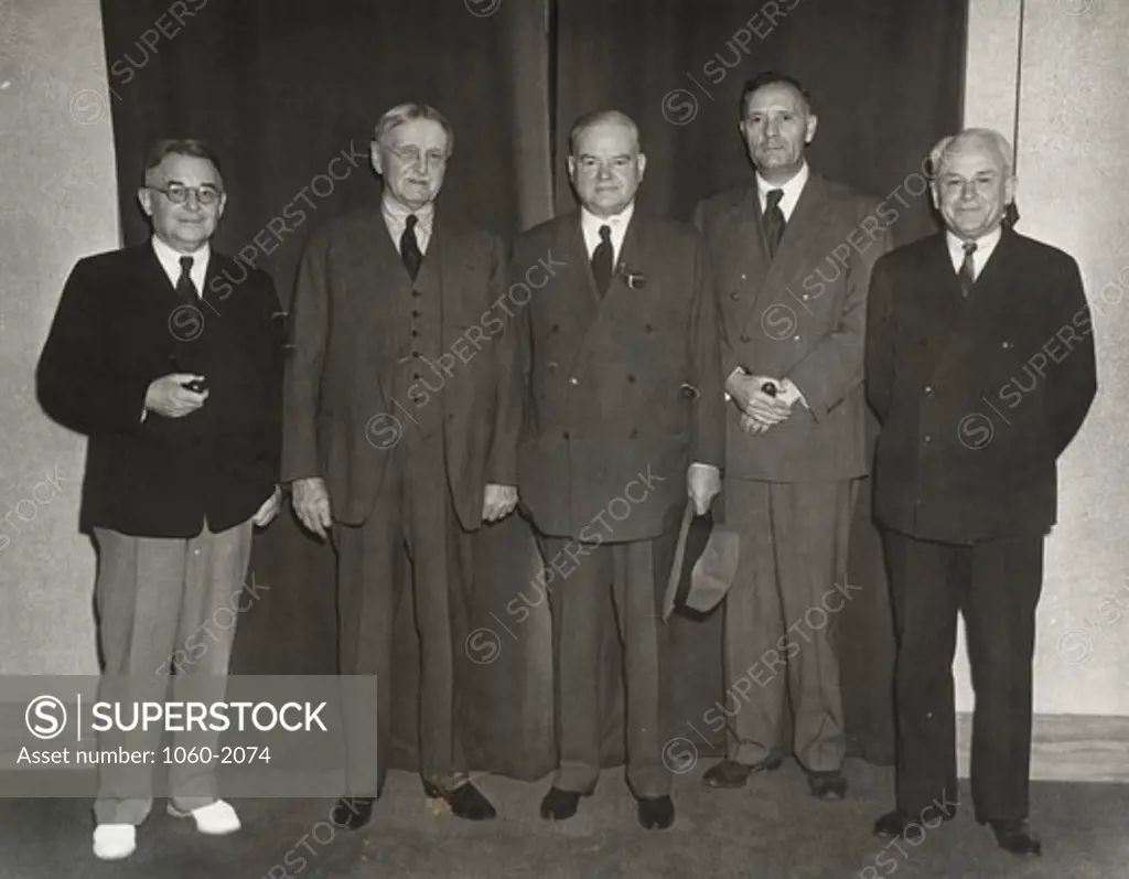 Trustees of Henry E Huntington Library and Art Gallery, left to right, William Bennett Munro, Allan Christopher Balch, Herbert Clark Hoover, Edwin Powell Hubble, and Robert Andrews Millikan