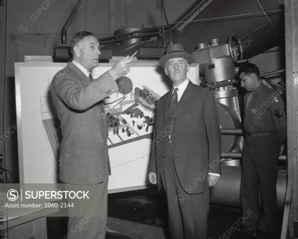 Edwin Powell Hubble and Henry Stimson at wind tunnel in Ballistics Research Laboratory