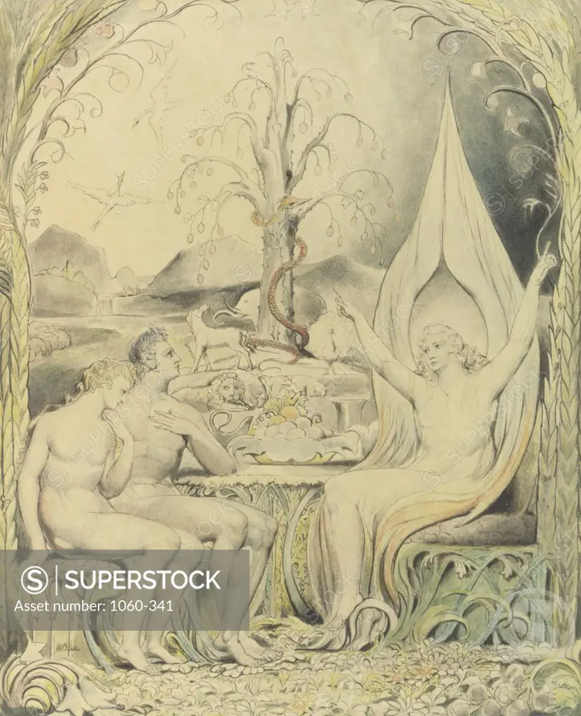 Raphael Warns Adam and Eve 1807   William Blake (1757-1827/British) Pen & watercolor The Huntington Library, Art Collections, and Botanical Gardens, San Marino, California, USA