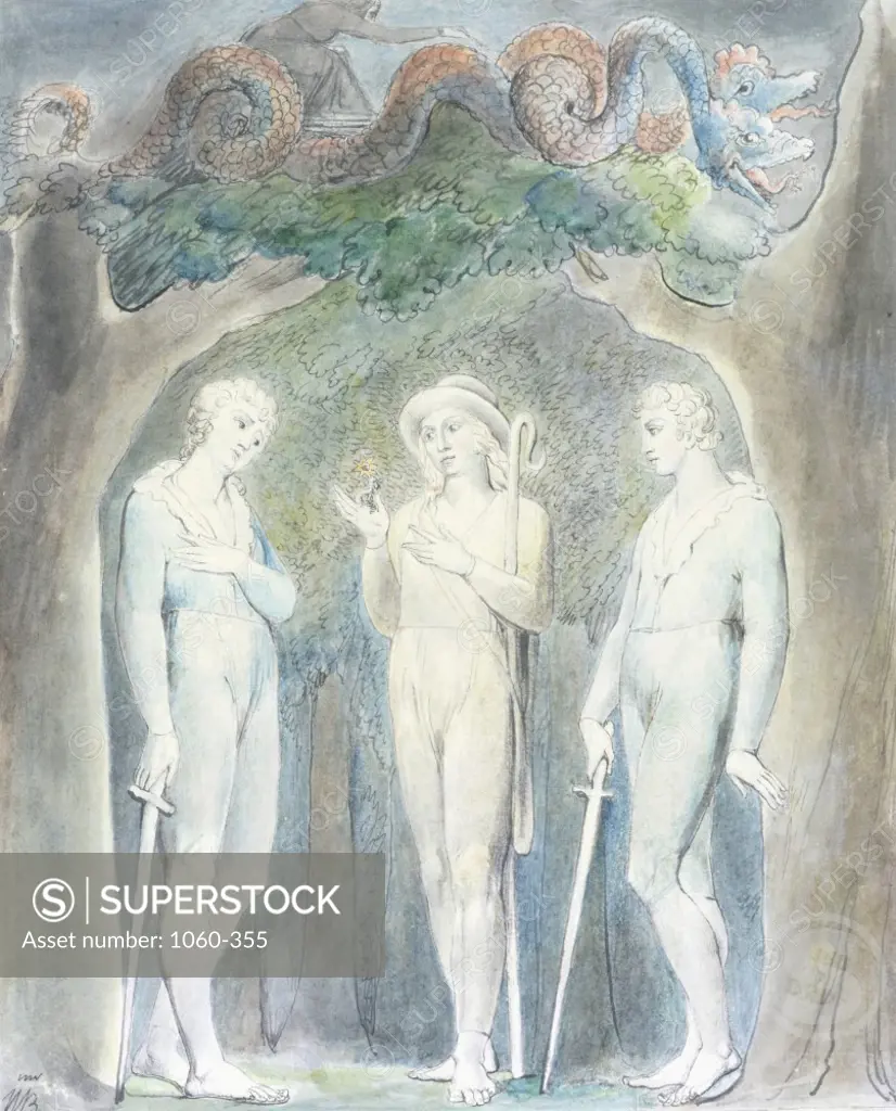 The Brothers Meet the Attendant Spirit in the Wood c. 1801-1802, Pen & Watercolor William Blake 1757-1827/ British The Huntington Library, Art Collections, and Botanical Gardens, San Marino, California, USA