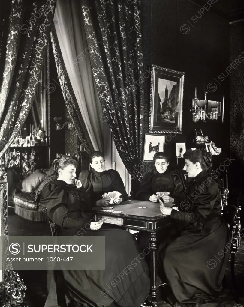 Pauncefote sisters playing cards at the British Embassy, Washington DC, USA, Circa 1898