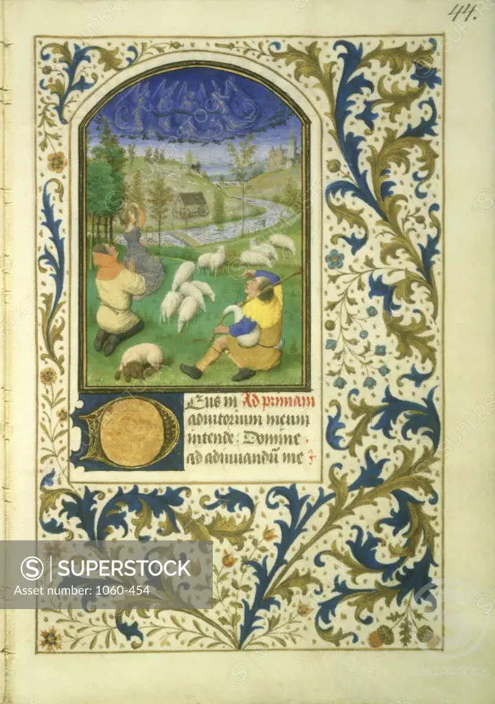 Book of Hours: Annunciation to the Shepherds ca. 1450-1475 Simon Marmion (ca.1425-1489 French) Illuminated manuscript The Huntington Library, Art Collections, and Botanical Gardens, San Marino, California    