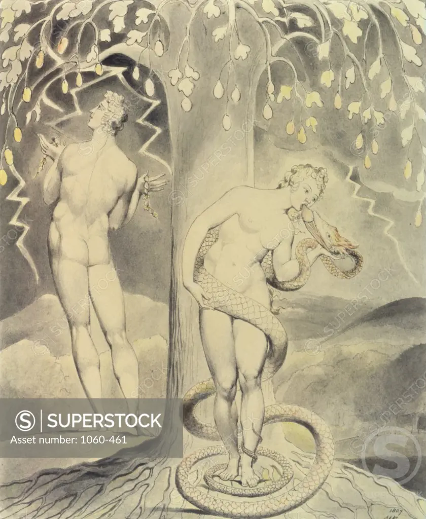 The Temptation and Fall of Eve  Illustration From Milton's "Paradise Lost" 1807  William Blake (1757-1827/British) Pen & watercolor 