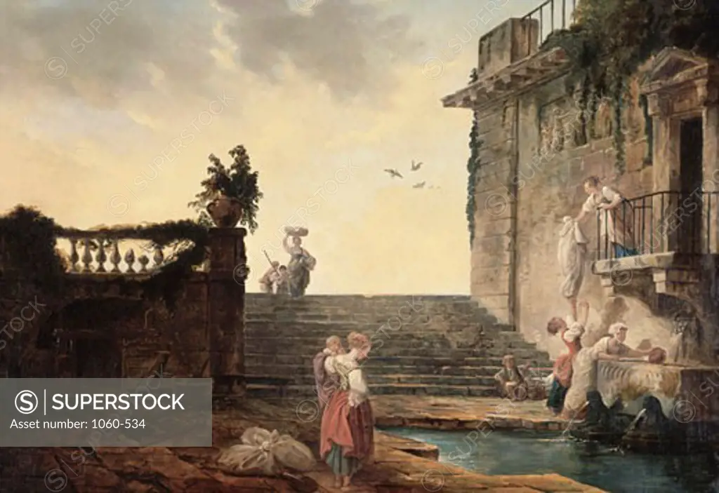Women Washing At A Fountain C. 1770 Hubert Robert (1733-1808 French) Oil On Canvas The Huntington Library, Art Collections and Botanical Gardens, San Marino, CA