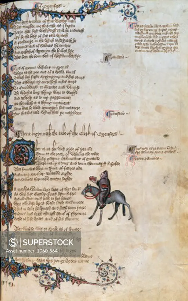 Canterbury Tales: The Clerk of Oxford's Tale Ellesmere Chaucer by unknown artist, Illuminated manuscript, circa 1400, USA, California, San Marino, The Huntington, The Huntington Library, Art Collections and Botanical Gardens