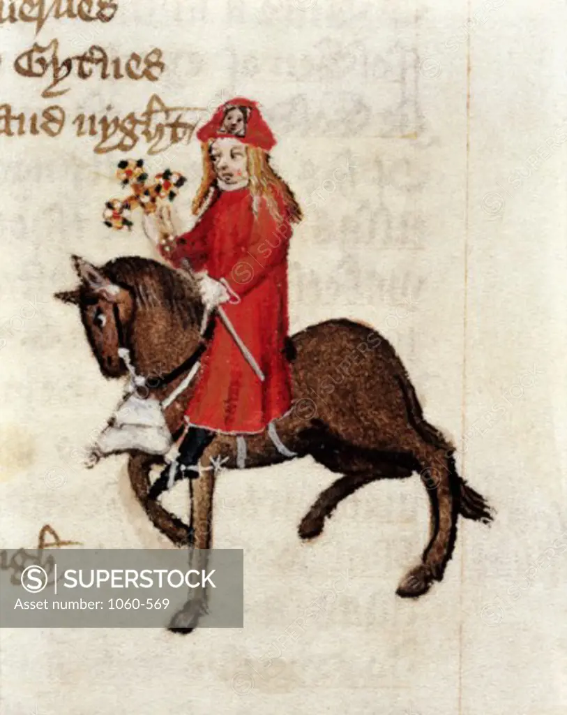 The Pardoner (Detail from the Canterbury Tales) ca. 1400 Geoffery Chaucer (1342-1400 British) Illuminated manuscript The Huntington Library, Art Collections, and Botanical Gardens, San Marino, California