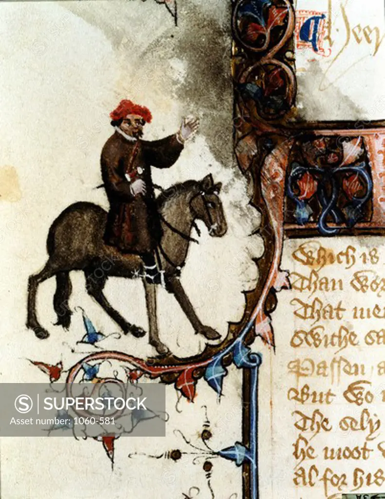 The Shipman, Detail from the Canterbury Tales by Geoffrey Chaucer, 1342-1400, USA, California, San Marino, The Huntington, The Huntington Library, Art Collections and Botanical Gardens